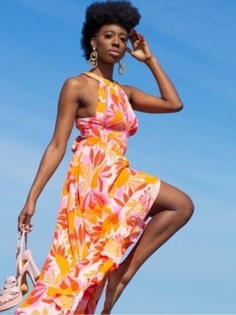 Abel The Label Australia Rumi Maxi Dress Summer Purple Print -Tropical Size L